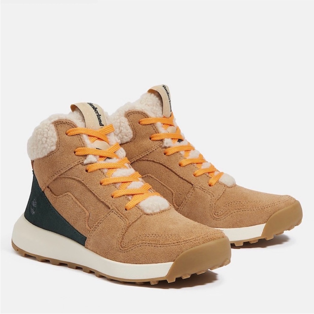 Timberland Tan and Black High-Tops with Orange Laces - Retro Swift